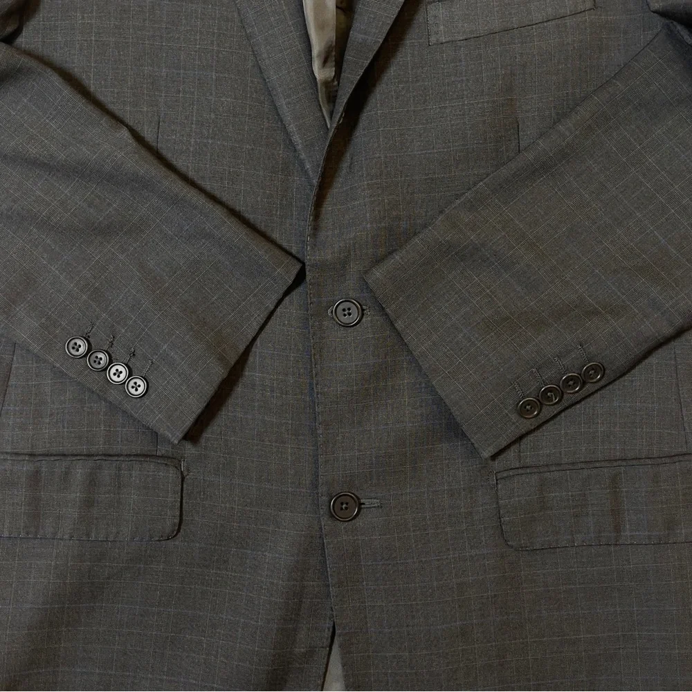 Pronto Uomo Signature Italian Wool Suit Gray Blue Plaid Tollegno 1900 Super 120s